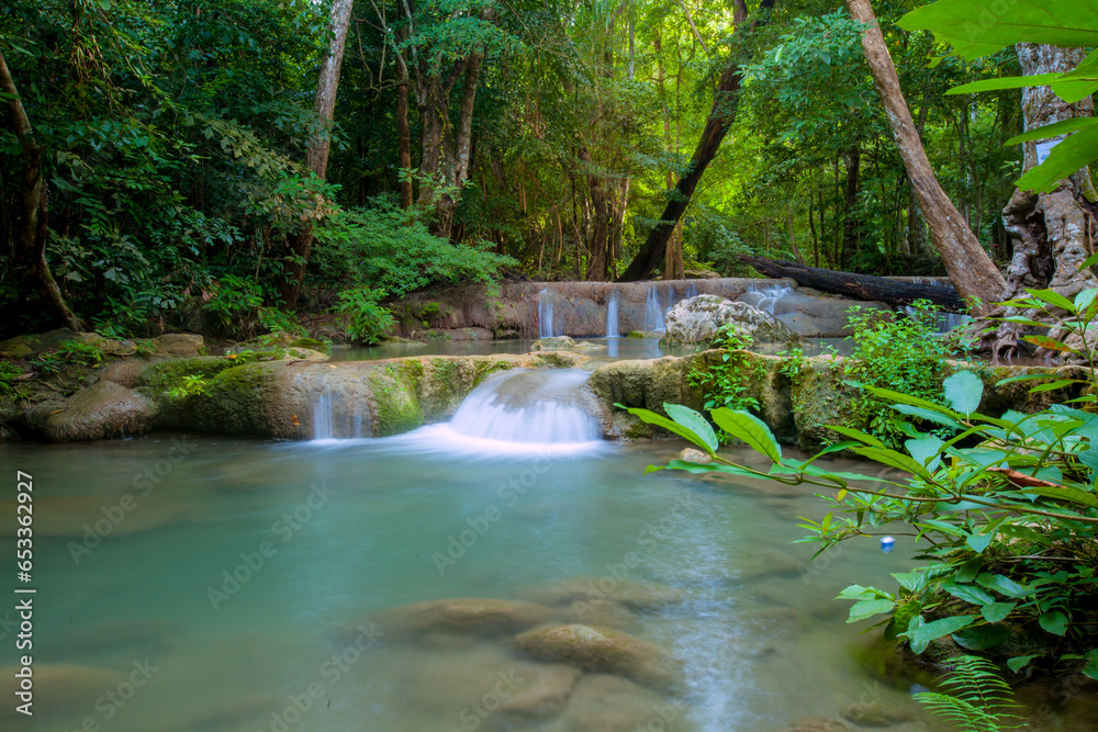 Fototapeta premium Nature beautiful deep forest waterfall.