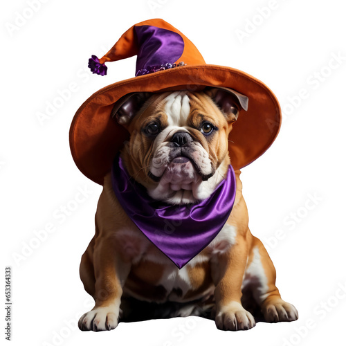 Cute bulldog with witch hat halloween transparent background