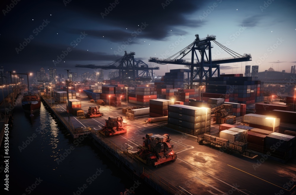 Fototapeta premium port cargo at night, logistics concept
