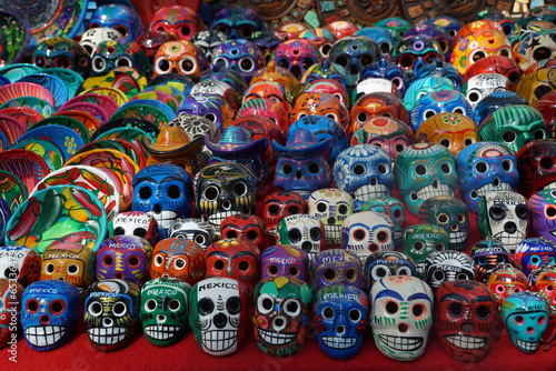 Ever-present skulls and skeletons, aka calaveras or calacas, abound in every Mexican and Guatemalan backstreet and corner as vivid symbols of the hispanic culture blended with the indigenous beliefs. photo