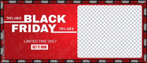 Black Friday Product Promotion Banner With Black Ribbon and Black Friday Text. E-commcerce Transparent Product Placement Backdrop and Red Shiny Background with Discount Pattern Vector Illustration. 