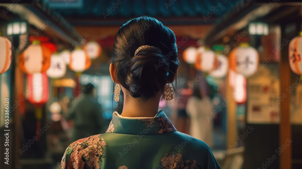 Back view of Asian woman with blurred background Back view of Asian woman with blurred background