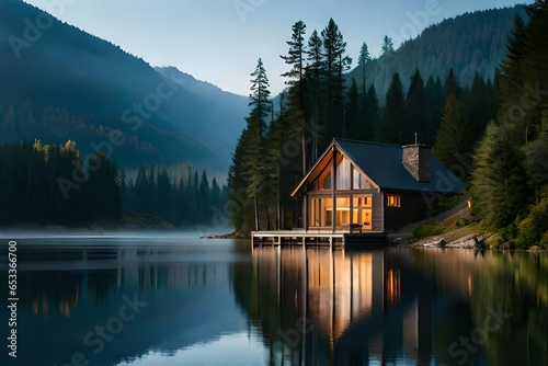 small house on lake