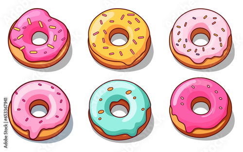 Set of 6 donuts. In minimalist cartoon style. Flat vector illustration. photo