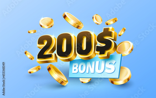 Bonus 200 coupon special voucher, Check banner special offer. Vector illustration