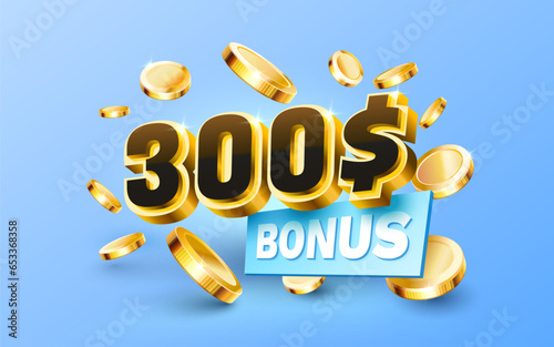 Bonus 300 coupon special voucher, Check banner special offer. Vector illustration