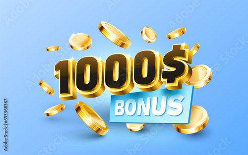 Bonus 1000 coupon special voucher, Check banner special offer. Vector illustration