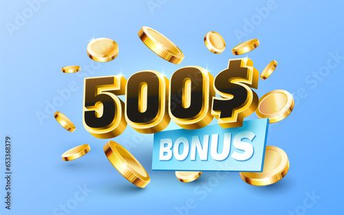 Bonus 500 coupon special voucher, Check banner special offer. Vector illustration