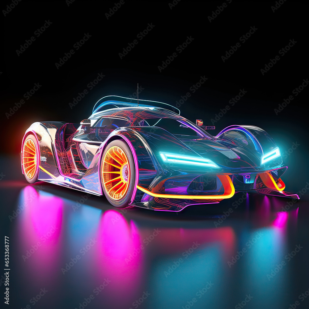 Neon sports transparent super car from the future background Neon sports transparent super car from the future background