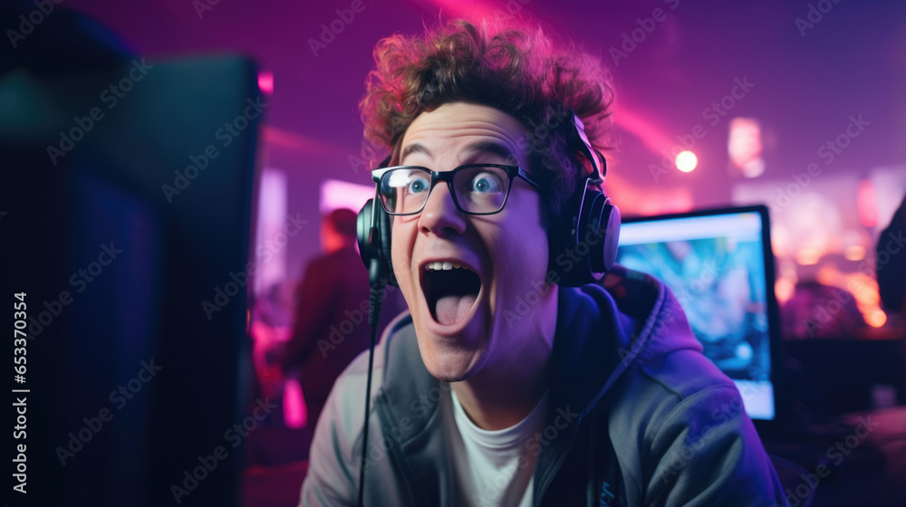 Exited gamer playing a game Exited gamer playing a game