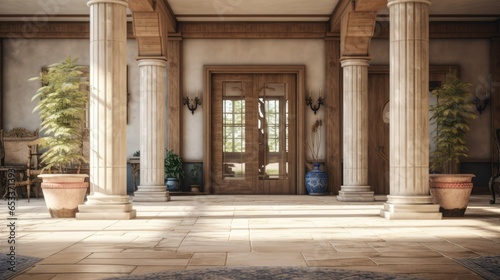 Front door with column. exterior design