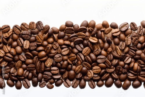Scattered coffee beans on a white background generative ai