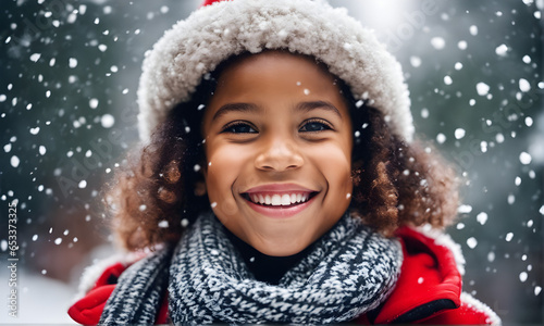 Beautiful girl posing for a photo on a snowy Christmas day