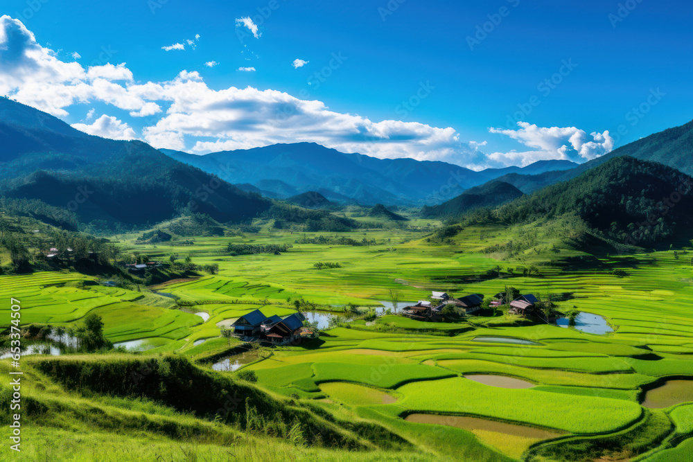 A panoramic view of the lush rice terraces in Mae Hong Son