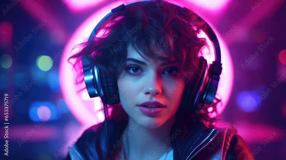 Woman gamer wearing headphones