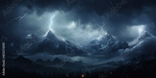 AI Generated. AI Generative. Outdoor nature mountain landscape background adventure cloud strom rain weather. Can be used for inspirational poster motivation