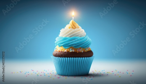 Delicious birthday cupcake on table on pink light background, birthday, sweet, party, food, celebrate, cake, baked, dessert, candles