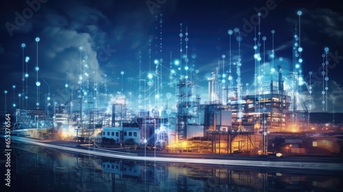 Wallpaper Mural Modern factory, communication network. Telecommunication. IoT, Internet of Things, ICT, Information communication Technology,. Smart factory. Digital transformation, cloud connecting, generate by AI Torontodigital.ca