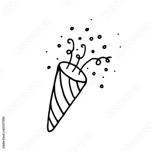 Cute hand-drawn party popper. Hand-drawn vector illustration. Winter element for greeting cards, posters, stickers, and seasonal design.