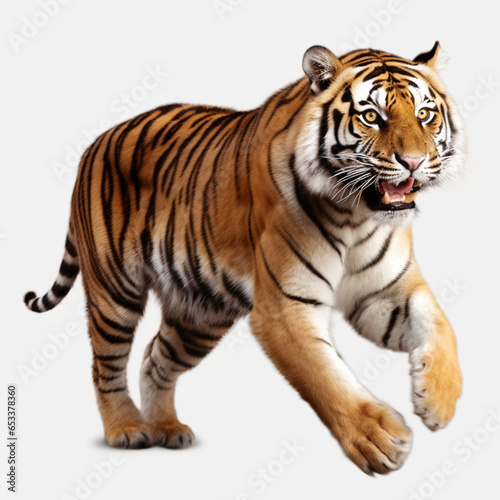tiger isolated on white  paper  tiger  jumping  running  action  transparent background  