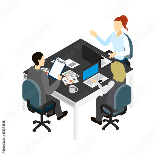 Teammates working in the office. Vector illustration