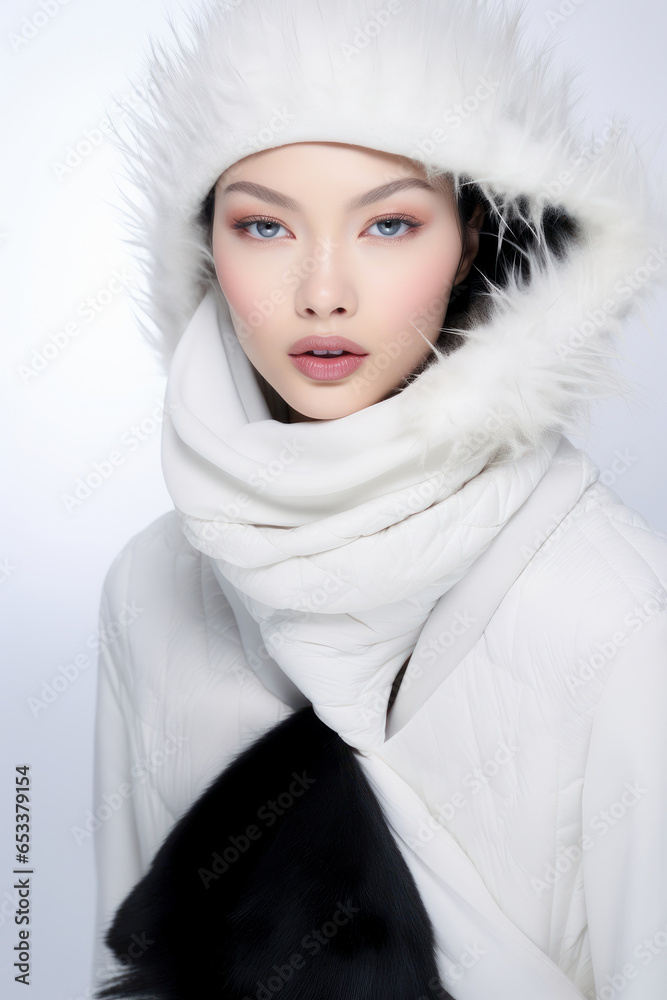 Beauty portrait winter asian woman model, nude make up Beauty portrait winter asian woman model, nude make up
