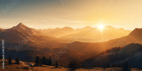 stunning nature scence,beautiful mountain view in golden hour ,sunrise or sunset with golden light © sattawat