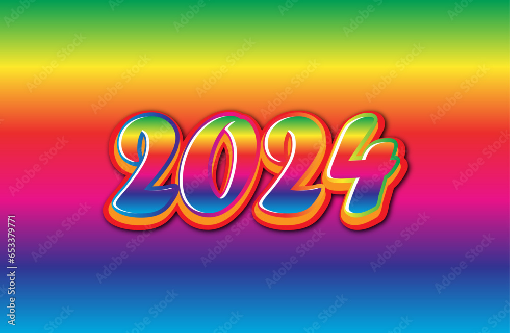 2024 editable rainbow effect design, 2024 font template , cherry text