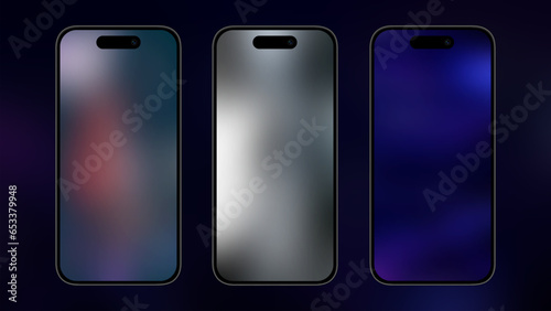 iPhone blurred background set. Set of three realistic blurred backgrounds in a smartphone mockup