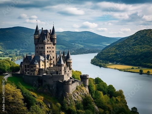 Castle in the Sky: Grand Medieval Castle Perched on a Hilltop Hill – Perfect for Historical Documentaries and Fantasy Artworks - Capturing the Grandeur of History and Nature