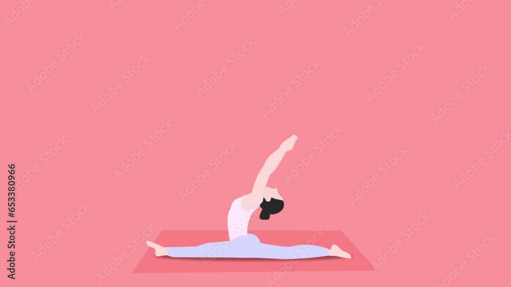 animation of woman practicing yoga on pink background animation of woman practicing yoga on pink background