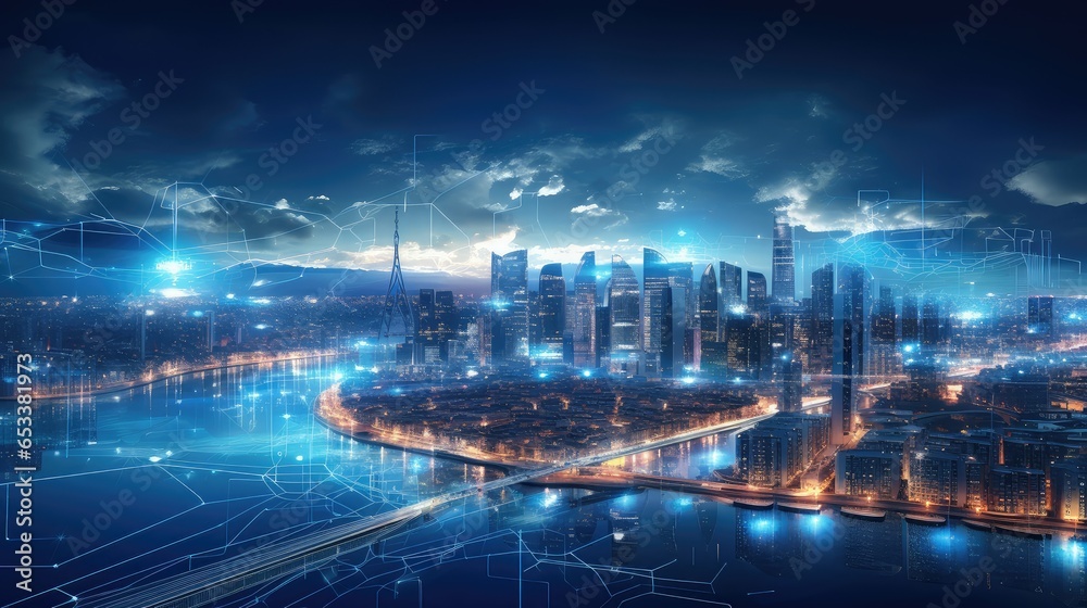 internet smart digital city illustration wireless online, smconnect network, futuristic line internet smart digital city