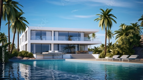 Luxury seaside house on sea shore view