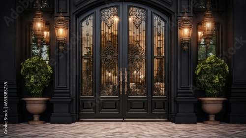 Main entrance black front door, hotel exterior © thesweetsheep