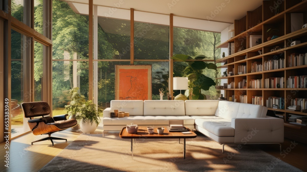 Modern living room interior design, Mid-century coastal home