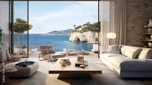 Mediterranean style home, interior modern design sea beach view © thesweetsheep