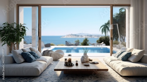 Mediterranean style home, interior modern design sea beach view © thesweetsheep