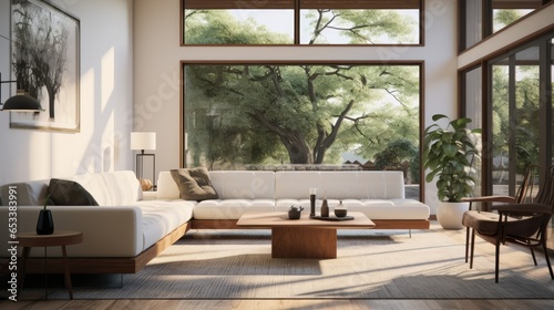 Modern living room interior design, Mid-century coastal home