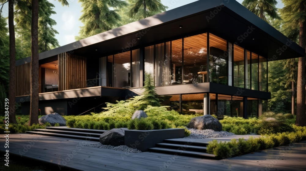Modern villa decorated with wooden