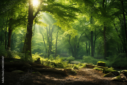 beautiful sunlight in the green forest © Salawati