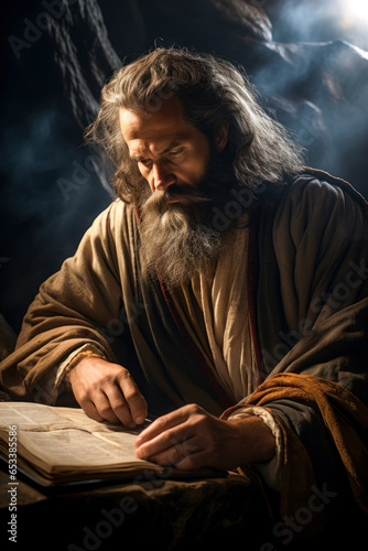 Foto Hilkiah the high priest discovers and reads the scroll with the sacred text in t