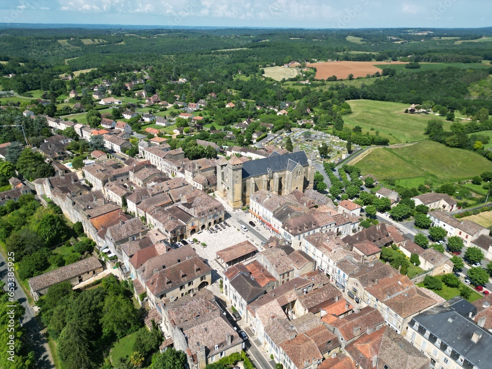 Market square  Beumontois en Perigord, Village in France drone,aerial