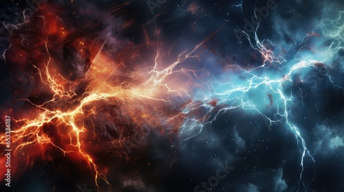 effect lightning collision powerful illustration energy explosion  electric background  power light effect lightning collision powerful