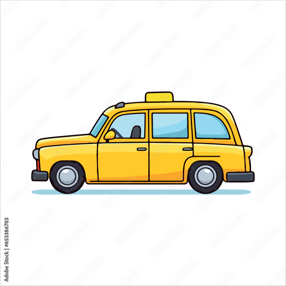  cartoon illustration of a yellow taxi