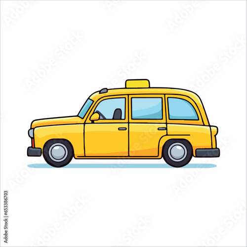  cartoon illustration of a yellow taxi