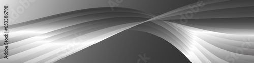 Monochrome cover design, abstract background. Wavy silver parallel gradient lines, ribbons, silk. Black and white with shades of gray banner, poster. eps vector