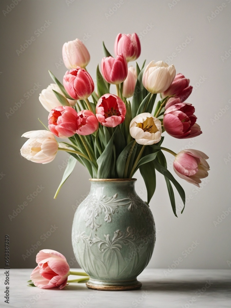 vase with beautiful pink tulips isolated on white background, flower shop mockup vase with beautiful pink tulips isolated on white background, flower shop mockup