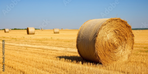 Roll of hay on the field. ai generative