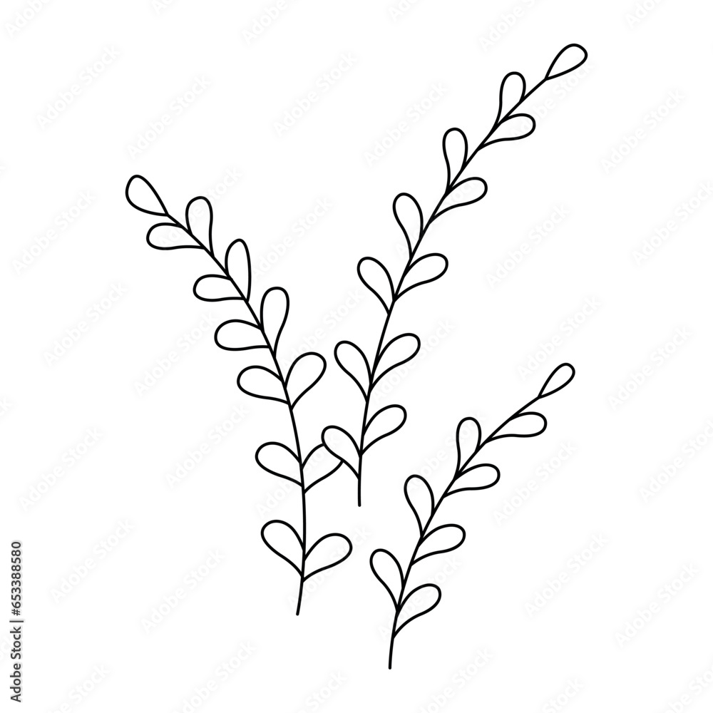 Delicate floral plants, flower stems, branches set. Spring blossomed wildflowers, blooms. Pansy, forget-me-not, spreading bellflower. Flat graphic vector illustrations isolated on white background