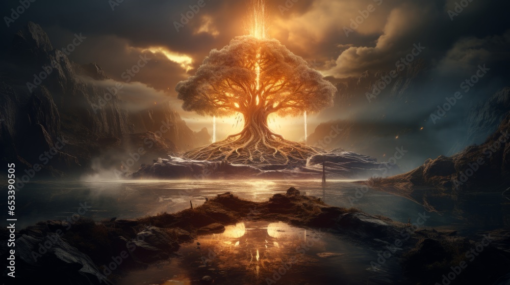 Yggdrasil - The nordic tree of live.generative ai
 - obrazy, fototapety, plakaty 